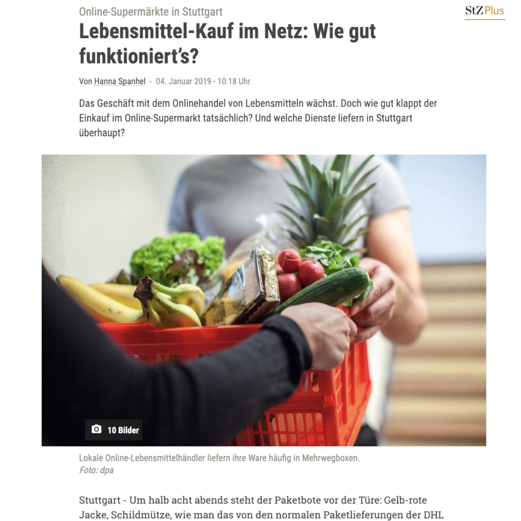Screenshot Online Ausgabe Stuttgarter Zeitung